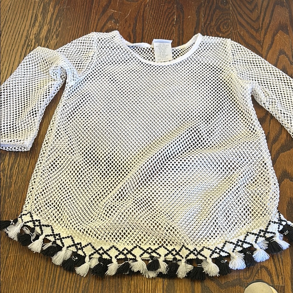 Kids White Mesh Swim Coverup